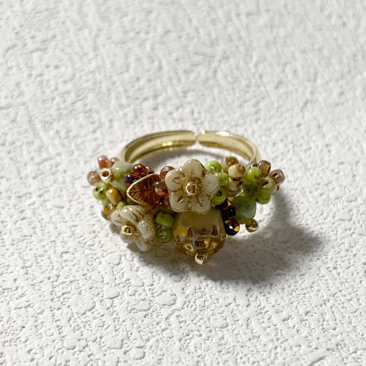 茵娜原创设计小众轻奢饰品捷克琉璃复古毕加索花朵开口戒指 指环