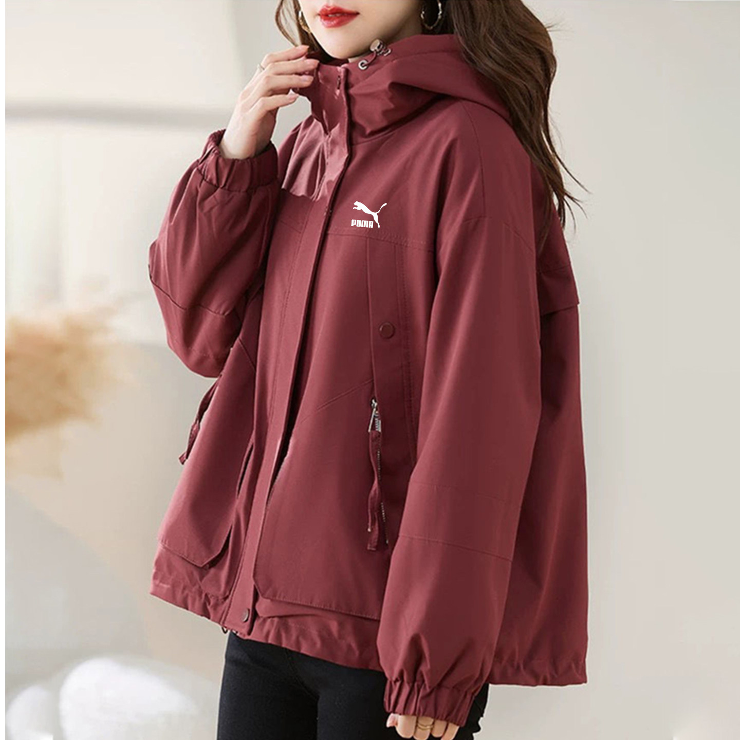 奥莱专柜美式时尚保暖加绒派克服外套女士秋冬季大码宽松夹克上衣