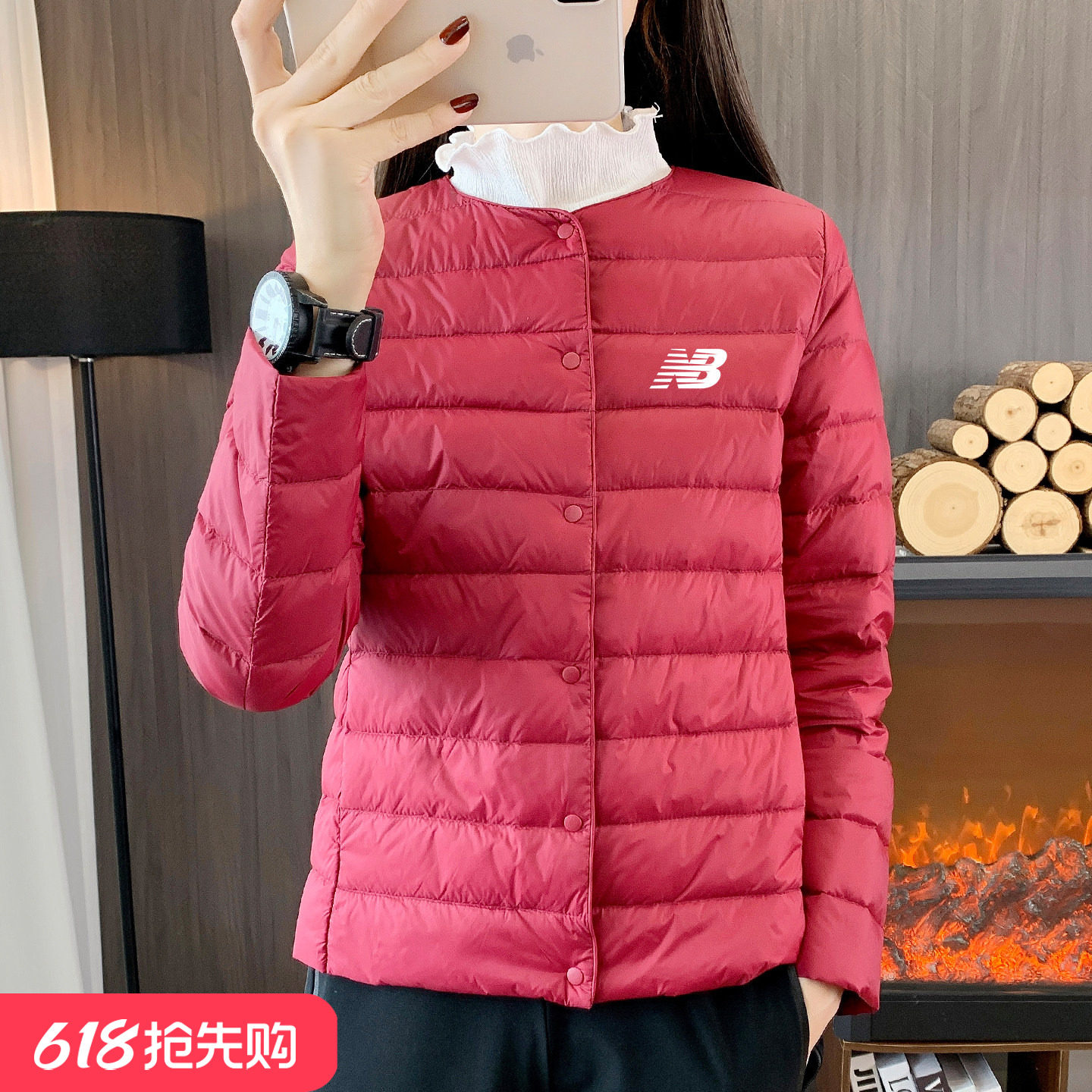 奥莱专柜爆款时尚排骨羽绒服女士新款冬季短款轻薄无领白鸭绒外套