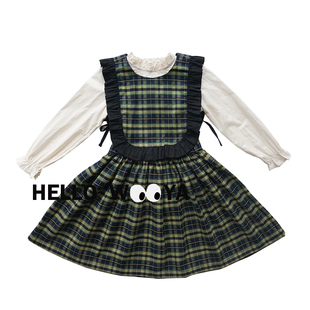 2022sNEW秋冬女童宝宝日系格子棉磨毛高品质可爱背心坎肩半裙套装