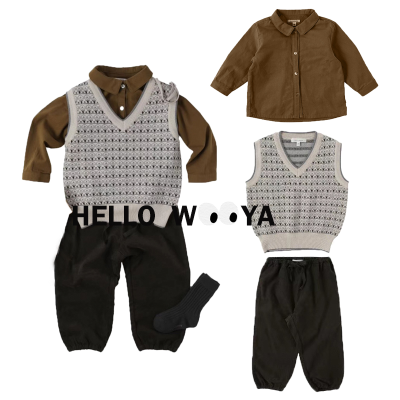 男女儿童衬衫复古针织马甲