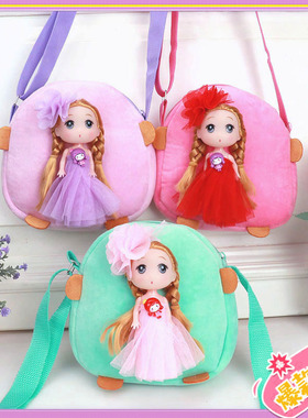 日韩潮流新款粉色红色时尚卡通可爱女孩女童小圆包儿童毛绒斜挎包