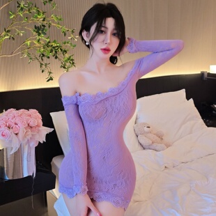 长夜漫漫紫色蕾丝包臀连衣裙女士新款纯欲风网红内搭性感撩人睡衣