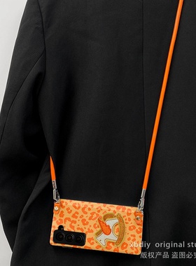 橙色豹纹适用于三星ZFold5手机壳ZFOLD6折叠屏zfold5/6/7中轴全包防摔W25保护套