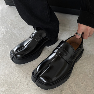 情侣款厚底tabi分趾鞋女英伦风马蹄真皮猪蹄德比小皮鞋男士猪脚鞋