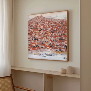 手绘临摹吴冠中青岛红楼油画法式中国风客厅挂画巨幅方形落地装饰