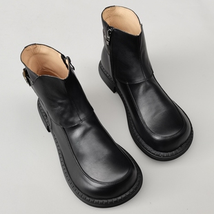真皮纯牛皮男骑士短靴外贸德比翘大头宽胖肥脚高帮男鞋春秋季新款