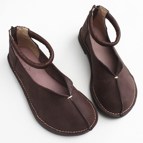 春夏季外贸真皮复古原手工单鞋纯皮平跟软底大头宽版头层牛皮女鞋