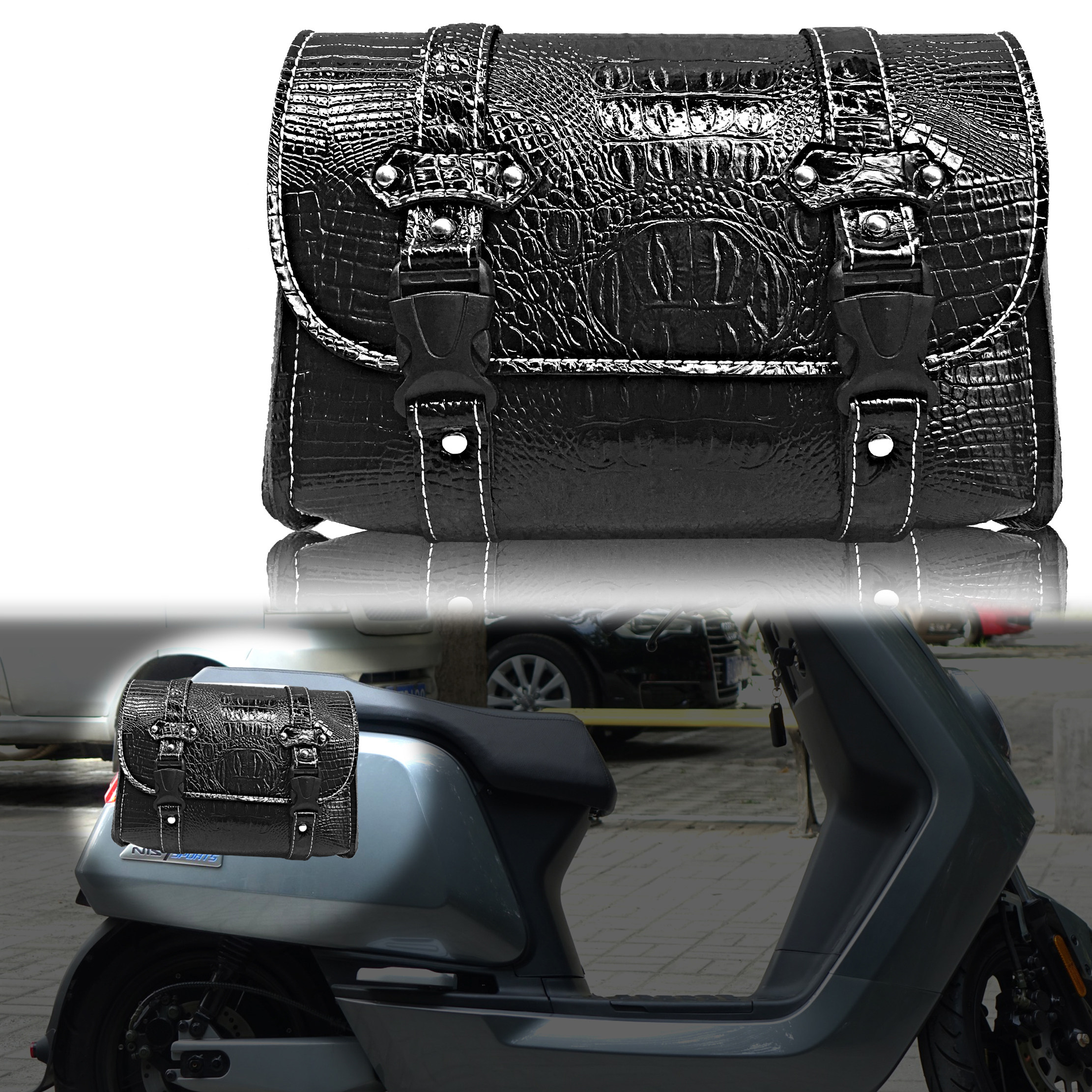 鳄鱼纹电动车摩托车侧边包哈雷太子复古机车挂包改装工具包车头包