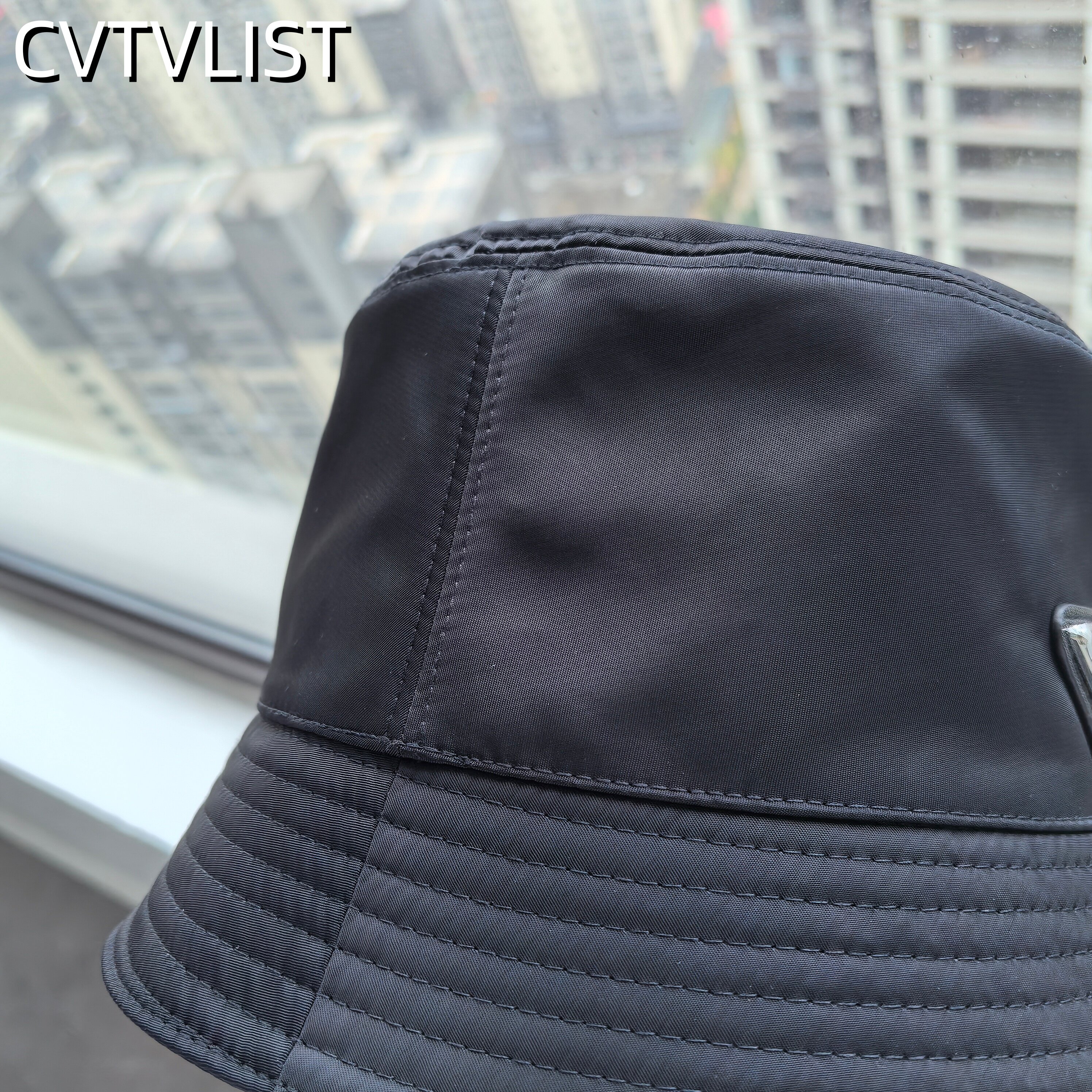 P家渔夫帽P字母帽子女网红防晒遮阳盆帽水桶帽尼龙黑色 CVTVLIST