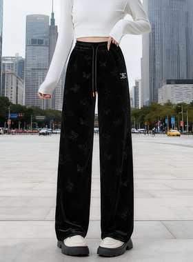 金丝绒阔腿裤女秋冬高级感国风轻奢直筒显瘦丝绒垂坠感裤子