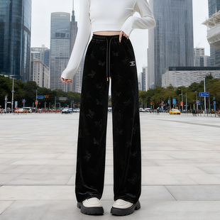 金丝绒阔腿裤 子 女秋冬高级感国风轻奢直筒显瘦丝绒垂坠感裤