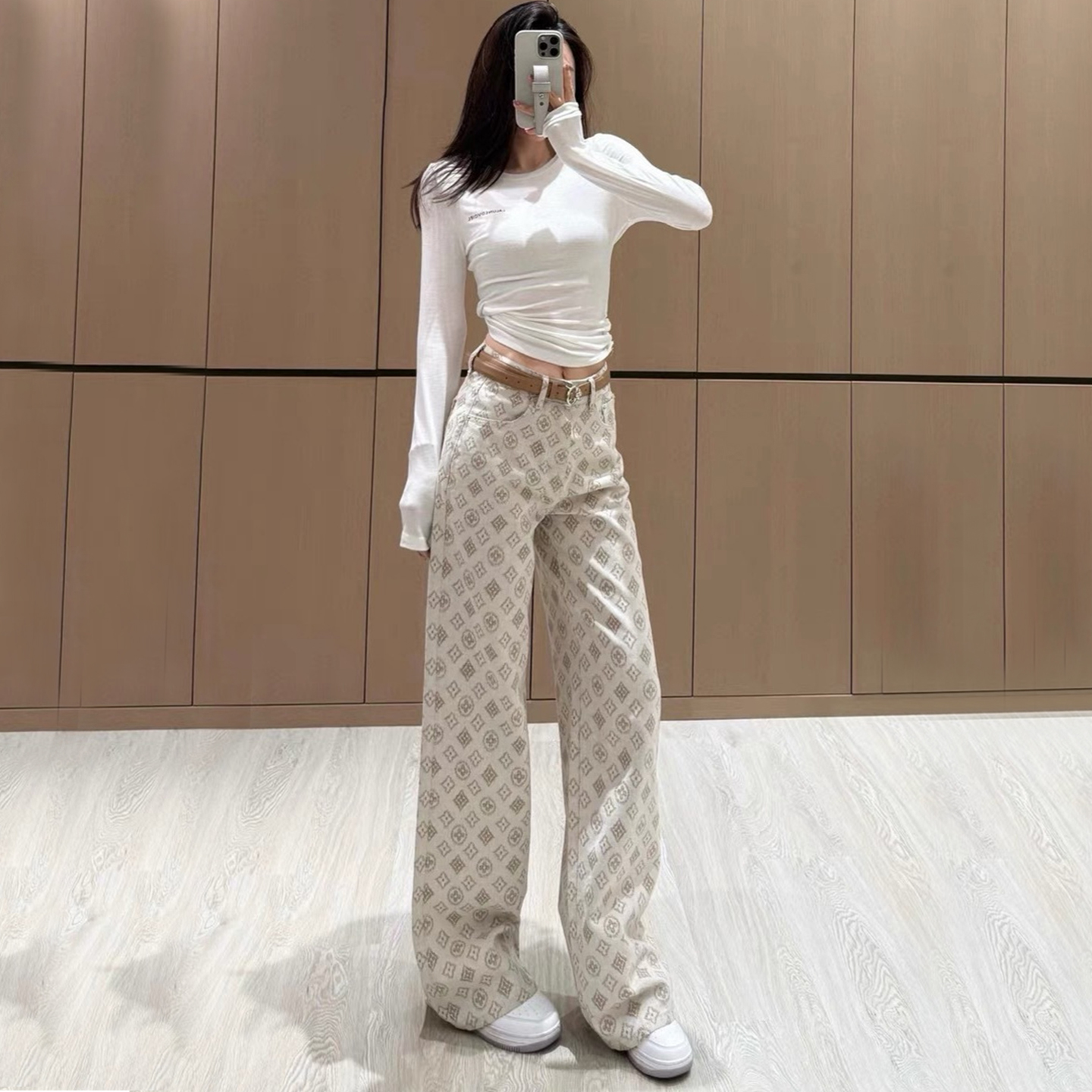 满印提花超软牛仔裤女2025新款