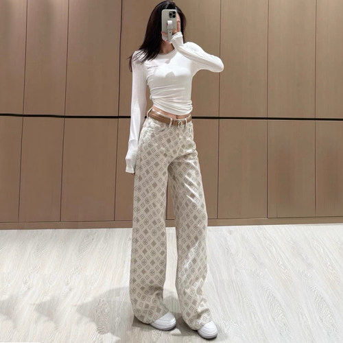 满印提花超软牛仔裤女2025新款