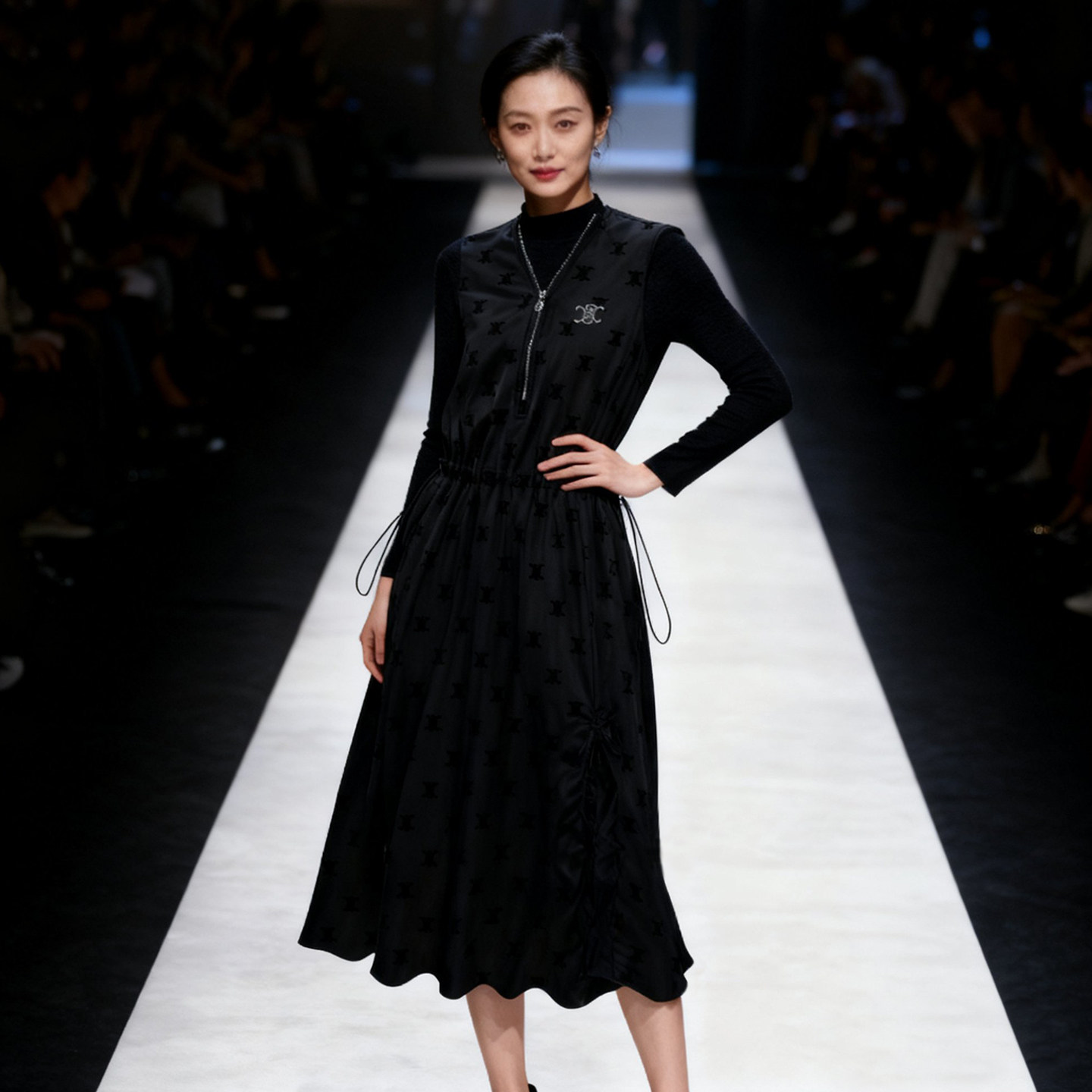 时尚植绒连衣裙套装女白色长袖T恤无袖醋酸植绒连衣裙两件套