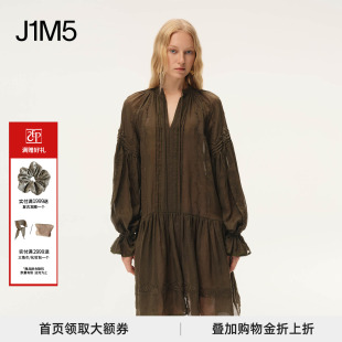 INTO THE EAST 橄榄绿泡泡袖 授权 26春夏 绣花连衣裙 正品