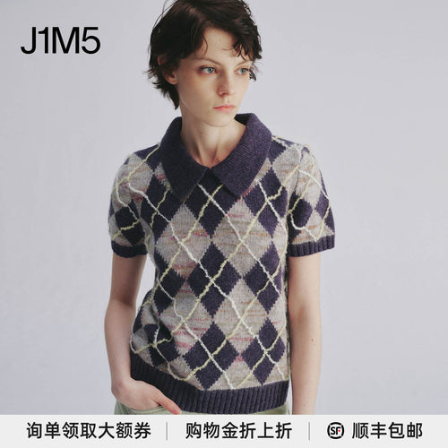 JUNWEILIN秋冬菱格短袖POLO