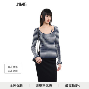 蓝白条纹金属环开叉上衣T恤女 23春夏新品 DEEPMOSS J1M5买手店