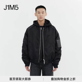 26早春 J1M5买手店 王安宇同款 JUUN.J 标拉链连帽外套 皮质袖