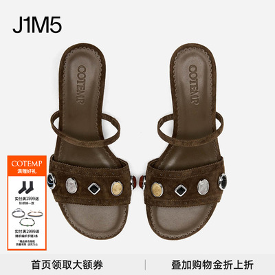 Oiseau宝石一字带凉鞋小猫跟