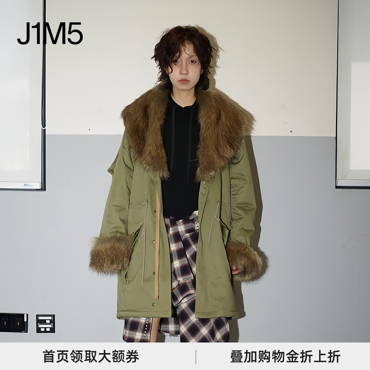 毛领收腰狩猎夹克设计师品牌