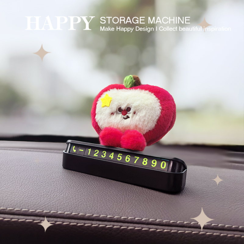 HAPPY原创可爱平安果车载停车号码牌挪车牌临时停车电话牌摆件
