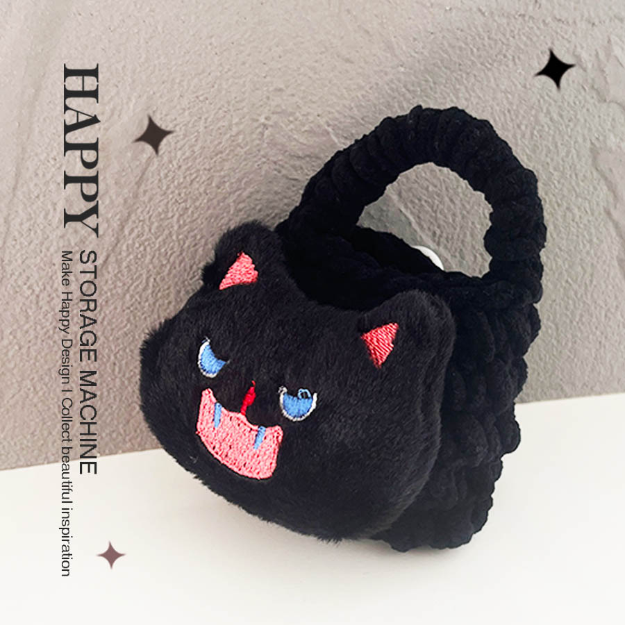 HAPPY可爱愤怒小黑猫耳机包毛绒蓝牙耳机保护套适用苹果airpods3小米华为vivo爱国者通用情侣挂件包配饰百搭