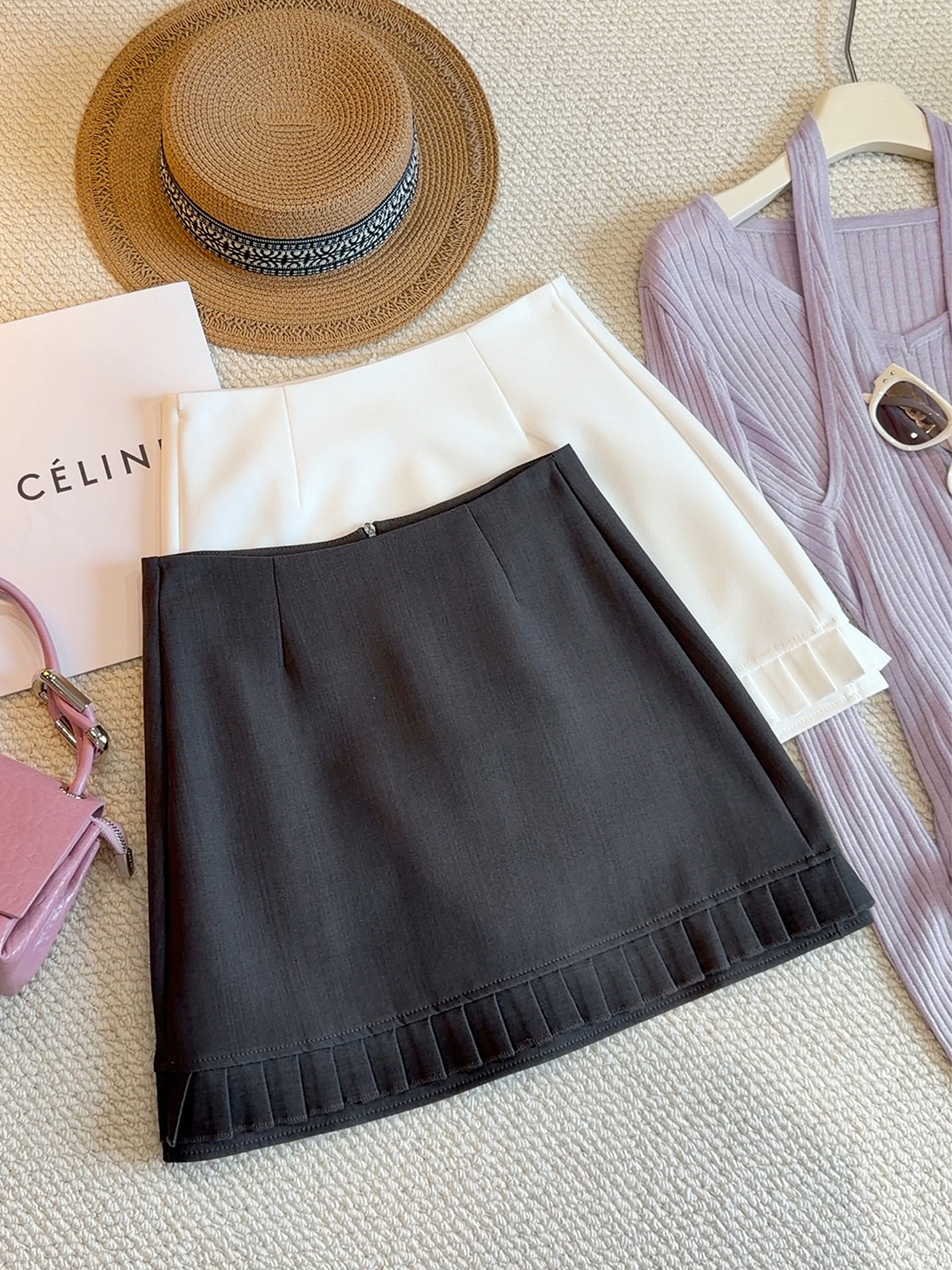 时尚木耳花边下摆拼接包臀短裙女春夏修身显瘦百搭a字半身裙下装