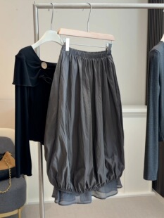 个性设计感拼接层次感花苞半身裙女春秋高腰宽松显瘦蓬蓬水母裙子