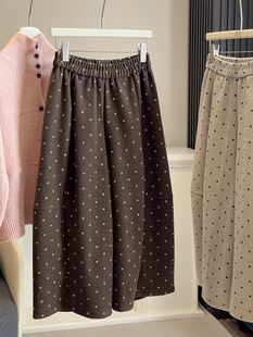 秋冬女装加厚毛呢波点花苞裤百搭宽松显瘦阔腿休闲裤垂坠感下装