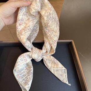 法式田园风棉麻碎花方巾春季薄围巾复古柔软甜美头巾韩版百搭丝巾