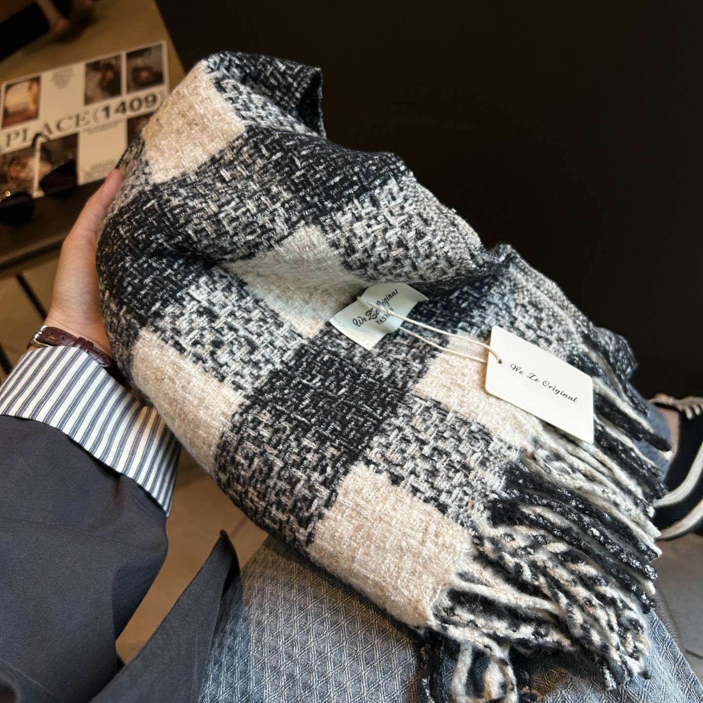 围巾女冬季韩版百搭保暖围脖女多功能黑白几何格子双面仿羊绒披肩,服饰配件/皮带/帽子/围巾,围巾/丝巾/披肩,淘宝优惠券,粉丝福利购,淘宝优惠卷