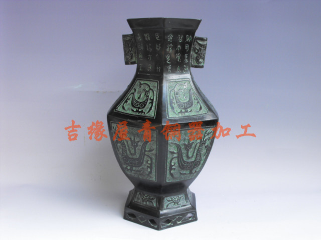 青铜器八棱凤纹花瓶居家仿古摆件 工艺品收藏品复古摆设展柜