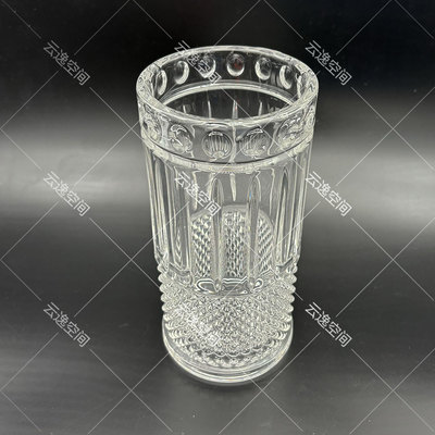 灯罩现代吊灯灯具美式欧式直筒9*19圆柱玻璃透明棱柱条纹灯罩外罩