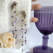 紫藤花 闪闪紫色蝴蝶长款 流苏耳环森系水滴坠超仙显瘦耳钉耳饰女