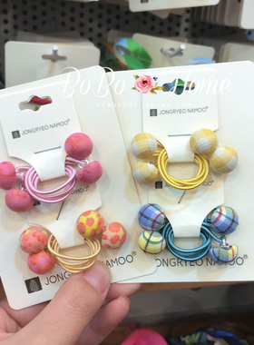 韩国palmtree儿童发饰 小清新格纹波点弹力发绳 女童彩色球球发圈