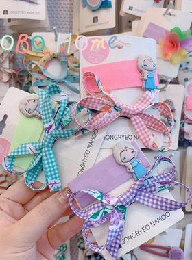 韩国Palmtree儿童发饰可爱公主蝴蝶结发夹甜美格子宝宝碎发鸭嘴夹