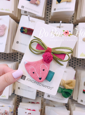 韩国Palmtree女童发饰 可爱小狐狸宝宝边夹 彩色蝴蝶结碎发鸭嘴夹