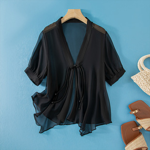 薄款 中式 女真丝开衫 外套小披肩透气防晒外搭上衣小衫 国风 短款 夏季