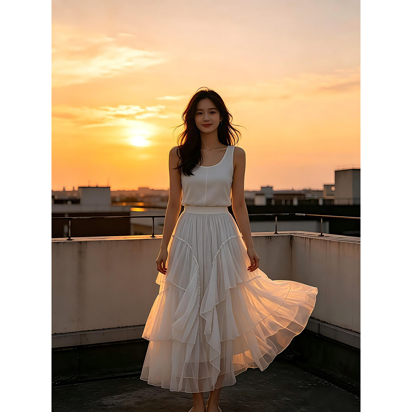 氛围感不规则多层荷叶仙女裙真丝半身纱裙2026春新款不对称蛋糕裙