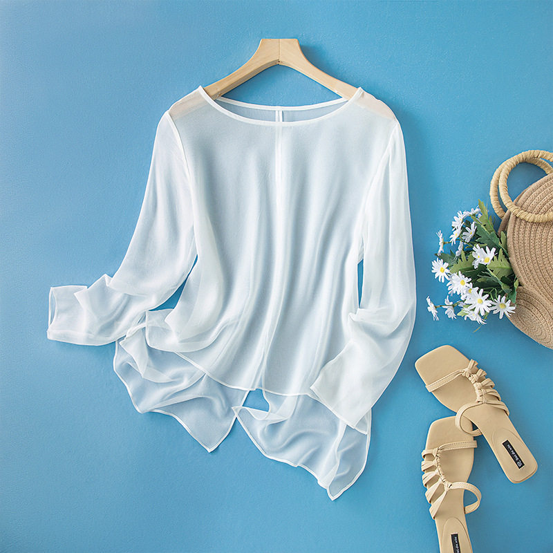 后背设计感超薄款美人衬衫 夏季空调罩衫长袖t恤真丝防晒上衣女