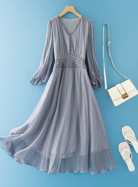 100silk dress真丝连衣裙女26夏新款高档精致显瘦桑蚕丝中长正品