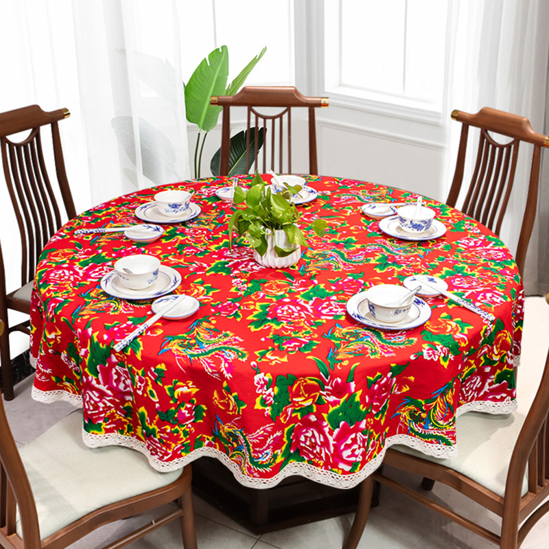 东北大花农家乐圆桌布定制简约现代特色全棉餐桌酒店客厅饭店布艺