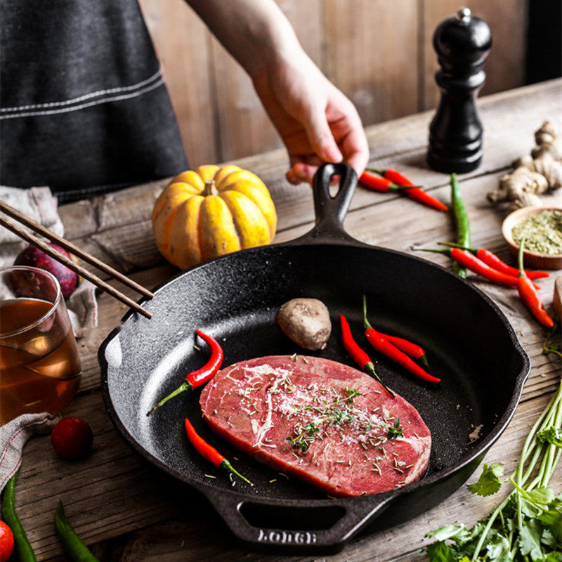 美国洛极Lodge 铸铁锅牛排煎锅纯铁锅家用加厚不粘锅平底锅无涂层