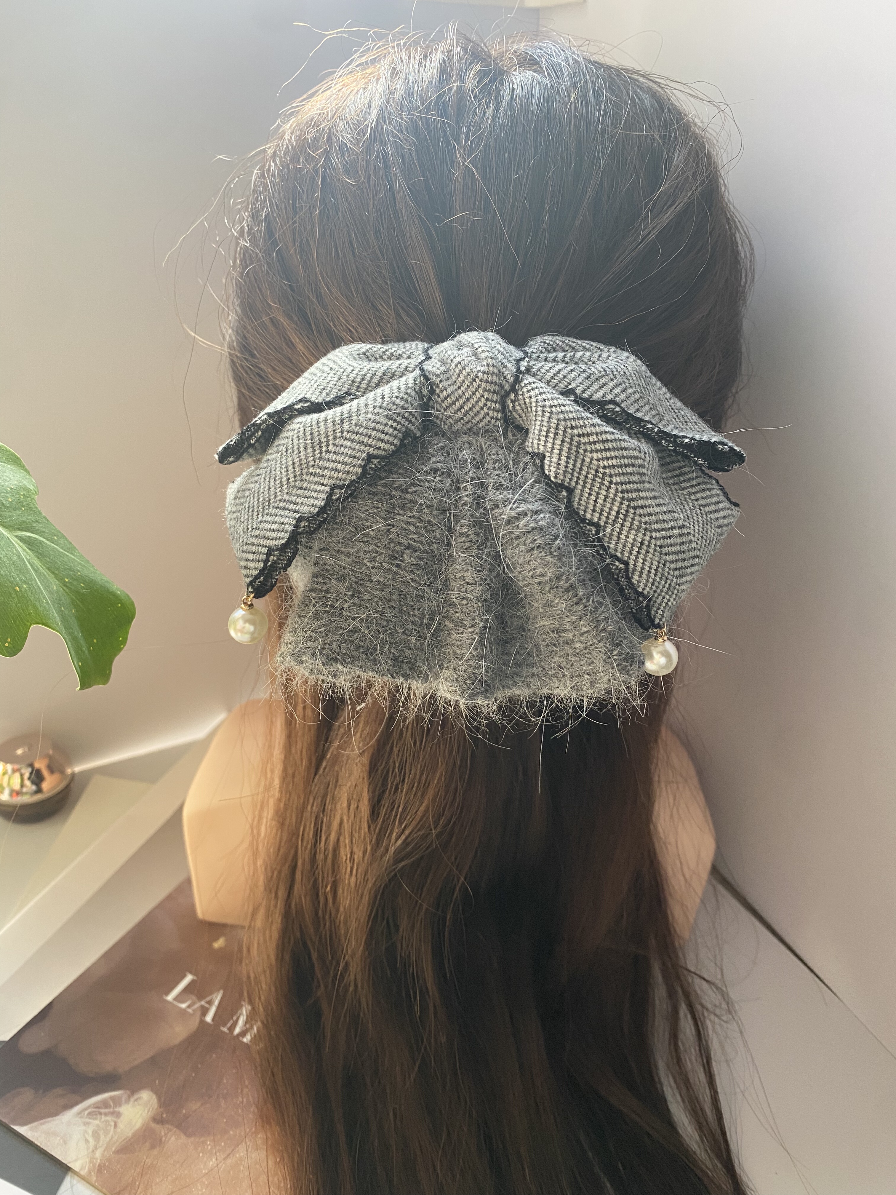 实拍韩系简约蝴蝶结海狸毛马尾抓夹女高级感气质百搭发夹发饰