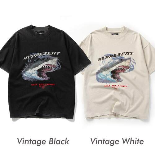 REPRESENT短袖FOG欧美小众潮牌宽松水洗大白鲨鱼印花短袖T恤男女