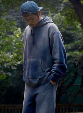 BOW WOW HARD AGEING HOODIE复古日系水洗帽衫宽松重磅破坏卫衣男