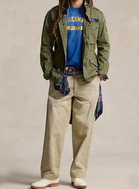 RL Burroughs Splash Chino裤子斜纹布直通宽松泼墨水洗休闲裤男