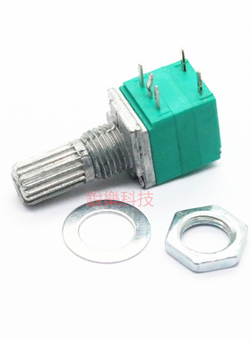 RV097NS单联带开关电位器B20K花柄15mm绿色密封音响功放调音量5脚