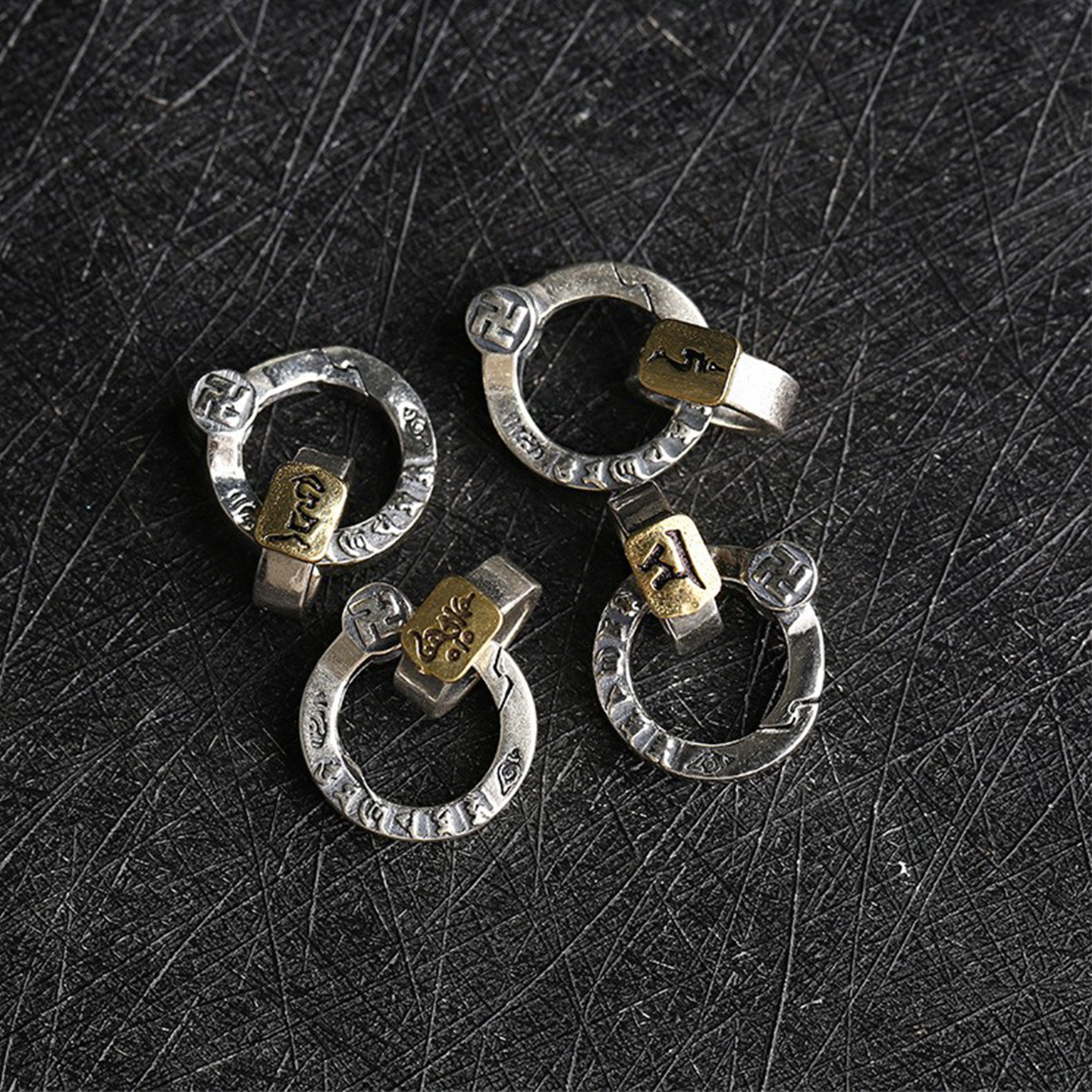 S925银 六字真言复古配饰挂件扣环弹簧扣 链接活口环 钥匙扣吊环